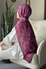 Retro Desen Soft Pamuk Şal - Mürdüm küçük görsel 1