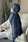 Retro Desen Soft Pamuk Şal - Lacivert küçük görsel 1