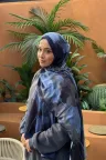 Flora Desen Soft Pamuk Şal - Lacivertt küçük görsel 4