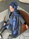 Flora Desen Soft Pamuk Şal - Lacivertt küçük görsel 1
