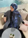 Flora Desen Soft Pamuk Şal - Lacivertt küçük görsel 2