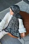 Retro Desen Soft Pamuk Şal - Siyah küçük görsel 1