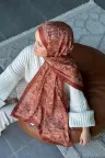 Retro Desen Soft Pamuk Şal - Tarçın küçük görsel 1