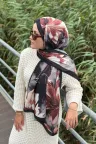 Garden Desen Soft Pamuk Şal - Siyah-Kahve  küçük görsel 1