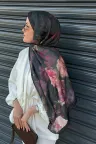 Rose Desen Soft Pamuk Şal - Siyah Bordo küçük görsel 1