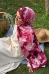 Ahenk Desen Soft Pamuk Şal - Bordo küçük görsel 1
