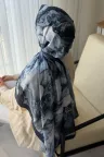 Ahenk Desen Soft Pamuk Şal - Lacivert küçük görsel 3